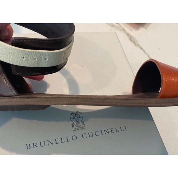 Brunello Cucinelli ankle sandal Designer Leather sz 38/8 Italy Brown $1080 Saks - Picture 4 of 9